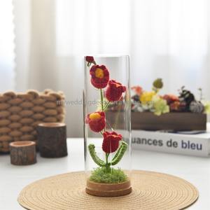 Decoración para Bodas, Campana de Cristal Moderna Personalizada de Alta Calidad con Base de Madera Negra Quemada, Relieve, H-7\"/11\" 15\" D-7\" Florero Campana - Product Image 6