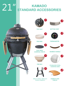 Parrilla de Carbón Cerámica Auplex KAMADO de 21 Pulgadas, <span class=keywords><strong>Cocina</strong></span> Exterior <span class=keywords><strong>para</strong></span> Asados al Aire Libre - Product Image 4