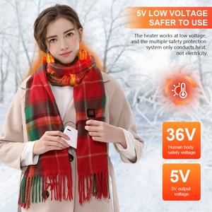 Bufanda Eléctrica Recargable con Calefacción, Diseño a Cuadros Rojos Navideños, Lavable, para Hombres y Mujeres, Bufanda Térmica de Invierno - Product Image 6