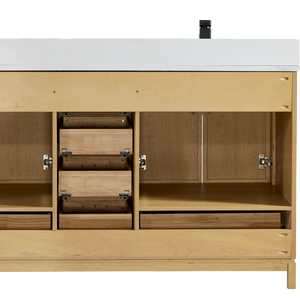 Modern Bathroom Vanity with Ceramic Basin Water Resistant Finish Made in Vietnam Natural Brushed <b>Oak</b> Bathroom <b>Cabinet</b> - Product Image 5