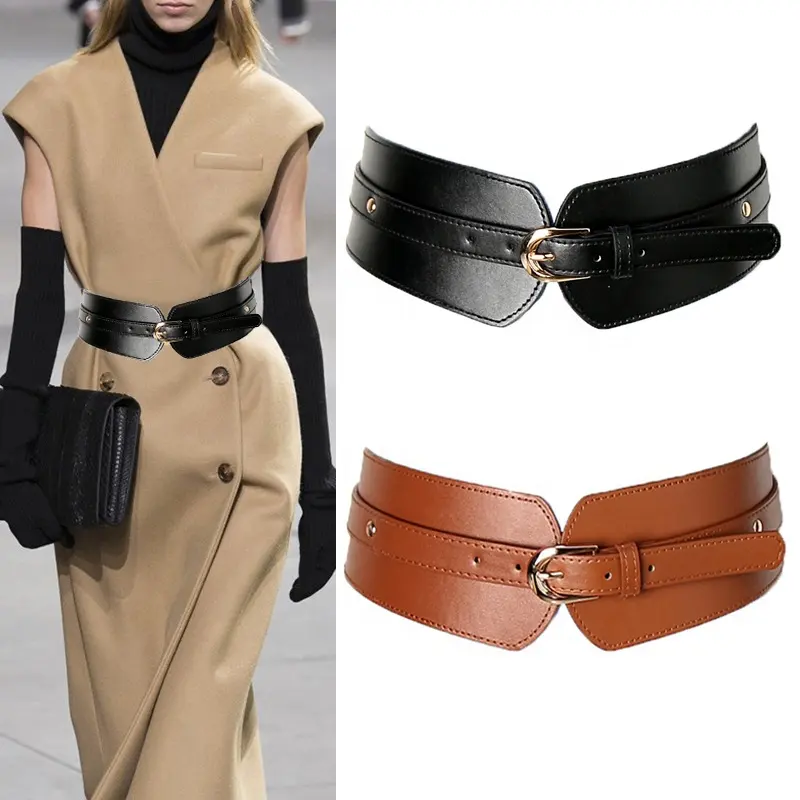 Ceinture en cuir PU élastique simple pour dames avec fermeture à la taille accessoires ceinture large