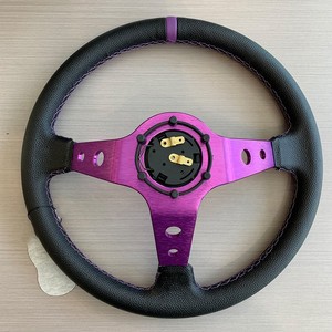 <span class=keywords><strong>Volant</strong></span> de course universel personnalisé 350 mm en PVC violet <span class=keywords><strong>avec</strong></span> surpiqûres, à 3 branches, pour tuning JDM, piste et conduite quotidienne - Product Image 2
