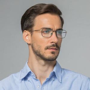 Gafas de Miopía Ultraligeras de Titanio Puro LEX, Montura de Alambre Plateado Estilo Ejecutivo, Lentes AC, Montura Cuadrada Retro de Aro Completo para Hombre - Product Image 6