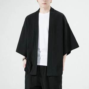 HANO-<span class=keywords><strong>Kimono</strong></span> <span class=keywords><strong>japonais</strong></span> léger pour homme, vêtement décontracté à point ouvert, Yukata, mode noir, cardigan, manches, vêtements d'extérieur, vacances d'été - Product Image 1