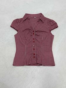 Top Corto de Manga Corta para Mujer con Estampado de Cuadros Plisados Estilo Preppy, con Botones en la Parte Delantera y Ribete Acanalado, Estilo Cárdigan - Product Image 2