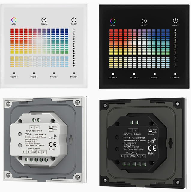 DMX512 CCT Touch Panel Controller Dual Color Temperature LED Dimmer 86 Wall Mount Tempered Glass Smart Lighting Control for Home