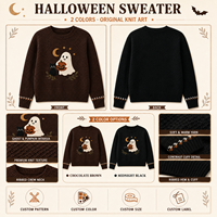 Pull court en maille à col rond pour femme, thème Halloween, avec appliques fantôme, chat noir, citrouille et lune, personnalisation du logo OEM disponible