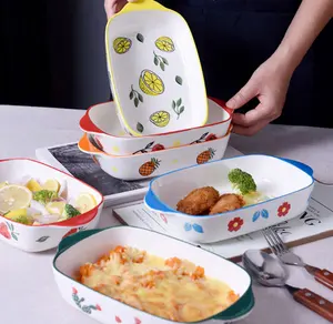 Прямоугольный керамический набор для выпечки тортов, микроволновка, посуда для выпечки в скандинавском стиле, фарфоровая посуда для выпечки с ручкой