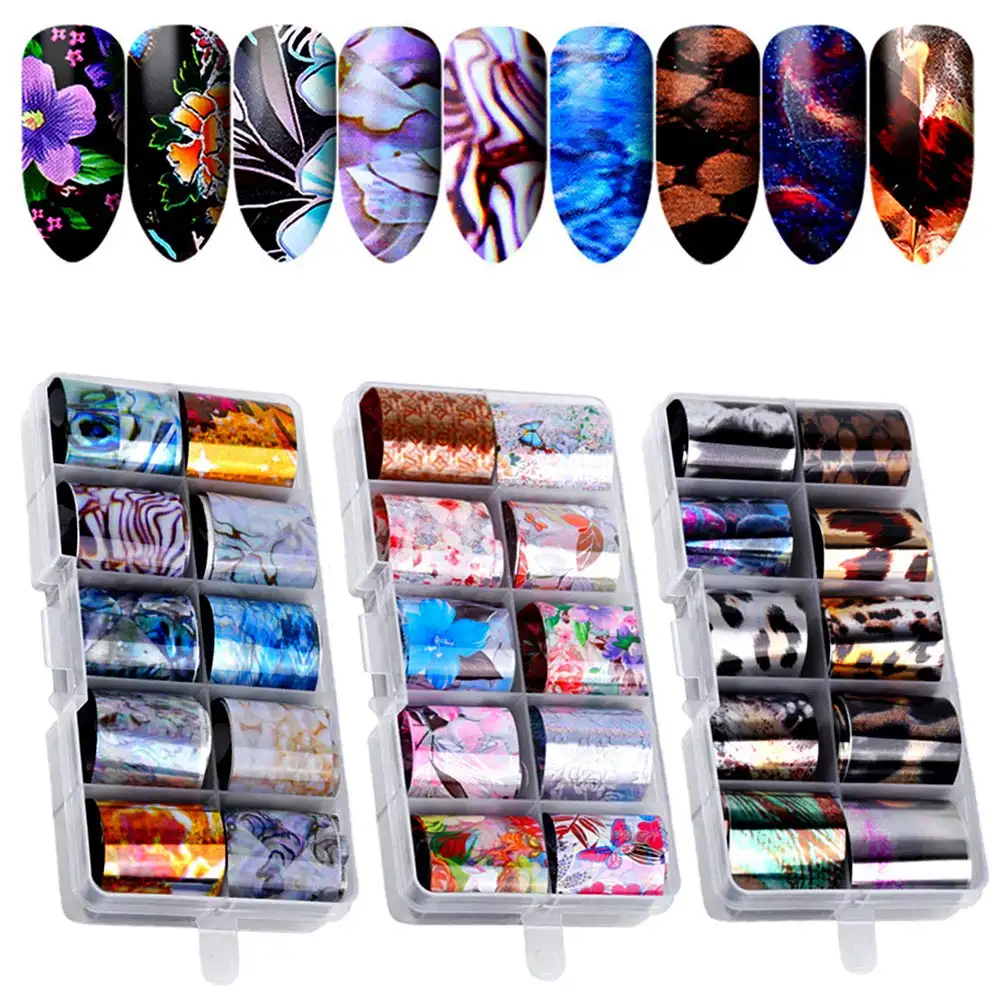 2019 New Tips Wraps Foil Transfer Adhesive Glitters Acrylic DIY Decoration Kalolary Holographic Nail Foil Transfer Sticker