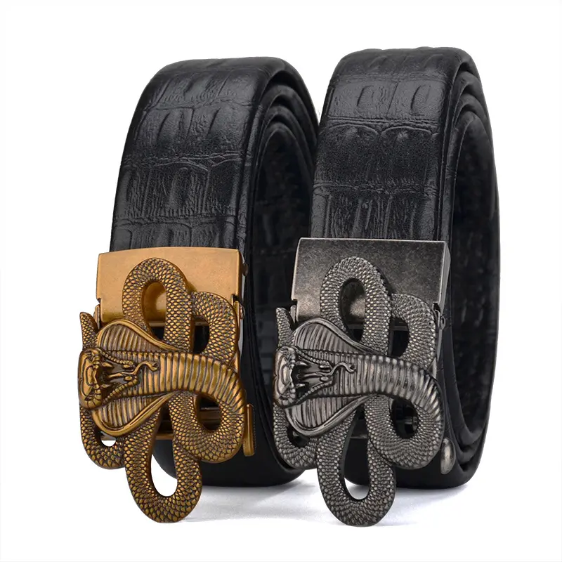 Cintura automatica cobra in pelle di coccodrillo in lega di zinco personalizzata diretta in fabbrica
