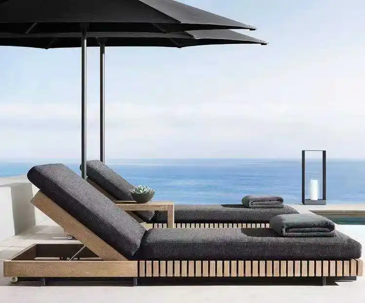 تصميم أكثر حمام سباحة منتجع ترفيهي فندق حديقة خشب الساج سرير شمسي في الهواء الطلق استراحة الشاطئ كرسي الاستراحة
