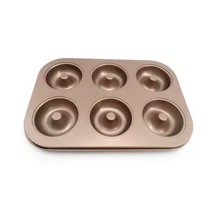 Factory Wholesale High Quality golden carbon steel 6 cups non-stick bundt cake padonut cake pans for baking
