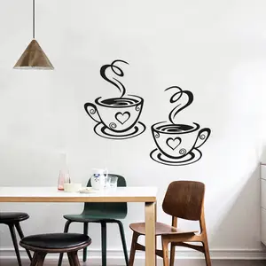 Adesivo decorativo de vinil 3d, adesivos para parede para xícara de café