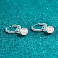 Boucles d'oreilles créoles AZ796-E tendance en argent pur S925 pour femmes, boucles d'oreilles créoles de haute qualité en moissanite et perle d'eau douce