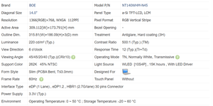 شاشة كمبيوتر محمول قابلة لإعادة الشحن 14 بوصة بشاشة LCD مقاس 60 هرتز EDP/30Pin - Product Image 5