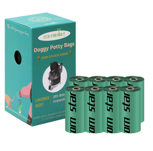 Sacs à déjections canines 100 % biodégradables/compostables à domicile, écologiques, en amidon de maïs, sacs à déjections pour animaux de compagnie biodégradables, 1,5 fibre, 8 rouleaux - Product Image 1