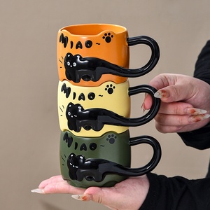 Criativo Ceramic Cat Stacking Cup Uso Doméstico Design Moderno Dos Desenhos Animados Microondas Lava-louças Água Segura Café Beber Tampa - Product Image 2