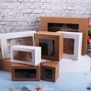 Белая прозрачная мини-коробка для кексов на заказ, прозрачная коробка для кексов с отверстиями 1, 2, 4, 6, бумажная упаковочная коробка для кексов