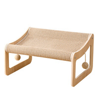 Lit suspendu pour chat de bureau, structure en bois, surface tressée en sisal, style hamac avec boule en sisal suspendue pour chats d'intérieur, pour se reposer et jouer