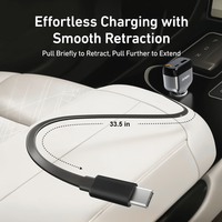 Pengisi Daya Mobil USB-C PD QC3.0 Pengisian Cepat Kabel Retractable 85cm 84W 2 Port USB untuk Ponsel