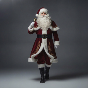 Costume de Père Noël en velours rouge avec bordure en fourrure blanche, barbe et chapeau pour homme adulte, accessoires de fête de Noël - Product Image 1
