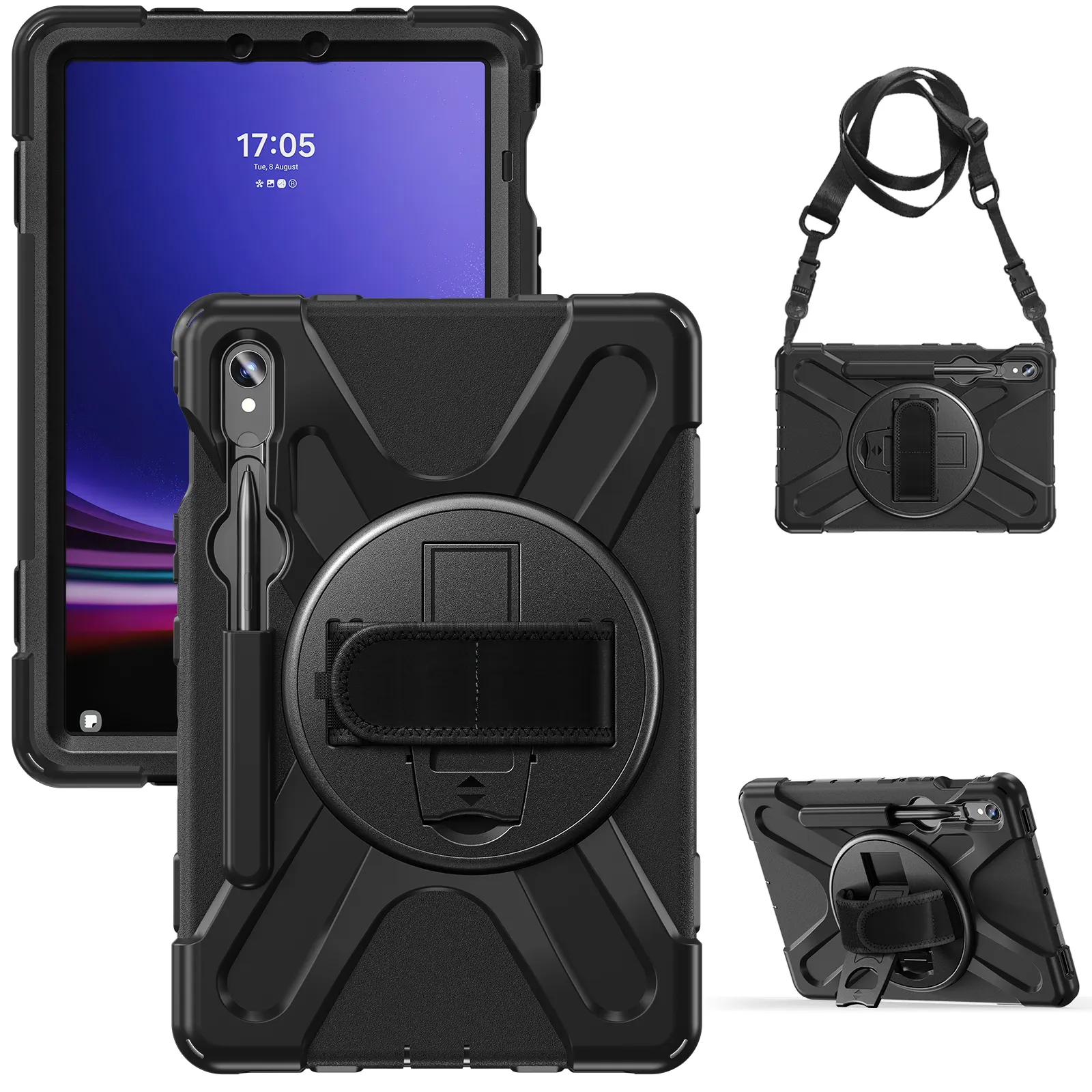 Yapears casing PC Tablet putar 360 warna hitam, casing untuk Galaxy Tab S9 Ultra 2023 X910 S8 X900 penutup Universal dengan tali tangan