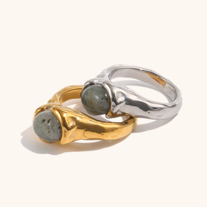 <span class=keywords><strong>Anillo</strong></span> <span class=keywords><strong>de</strong></span> Piedra Natural Irregular <span class=keywords><strong>de</strong></span> <span class=keywords><strong>Acero</strong></span> Inoxidable Chapado en Oro <span class=keywords><strong>de</strong></span> 18K Personalizado, <span class=keywords><strong>Anillo</strong></span> <span class=keywords><strong>de</strong></span> Sello con Textura Orgánica <span class=keywords><strong>para</strong></span> Mujeres y Hombres - Product Image 2