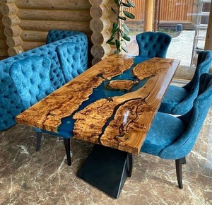 <span class=keywords><strong>Table</strong></span> à <span class=keywords><strong>Manger</strong></span> de Restaurant en <span class=keywords><strong>Bois</strong></span> et Résine Époxy Effet Rivière, Moderne, Sur Mesure, pour Mobilier d'Extérieur en Gros - Product Image 6