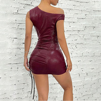 Robe Courte en Similicuir PU pour Femme, Modèle Sexy à Épaules Dénudées, avec Cordon de Serrage et Fronces, Idéale pour Soirées et Clubs, Conception Personnalisée par le Fabricant