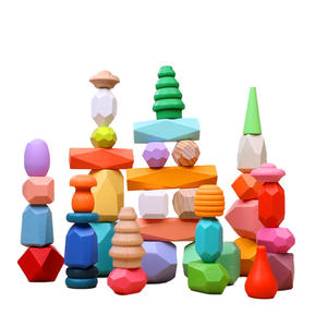 Vendita calda bambini Montessori giocattoli in legno blocchi di costruzione Set di legno impilamento rocce - Product Image 5