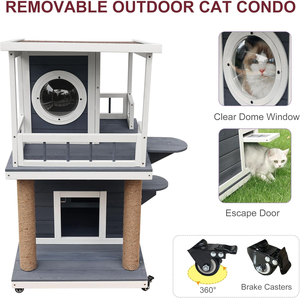 Casa para Gatos al Aire Libre, Caseta para Gatos de 2 Pisos para Gatos Silvestres, Refugio para Gatos de Madera Resistente a la Intemperie con Puerta de Escape - Product Image 4