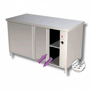 โต๊ะสแตนเลสอุ่นพร้อมประตูบานเลื่อนและกันน้ำมันกระเด็น - Product Image 1