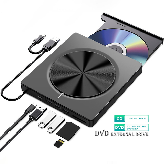 Multi-Functional 5Gbps 7-in-1 Optical DVD-RW CD-RW Drive Burner External CD USB 3.0 Type-C Writer Player for Laptop & Notebook