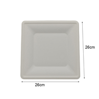 Assiettes carrées en bagasse de 26 cm sans PFAS, compostables, jetables, pour buffet et restauration