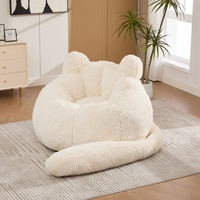 Fauteuil Poire Créatif Oreilles de Chat avec Queue Amovible en Fausse Fourrure, Canapé Paresseux, Taille Personnalisée, Chaise de Sol Intérieure pour Loisirs