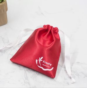 High Quality Luxury logo Printed Custom Satin Bags Silk Satin Drawstring Bag - Product Image 5