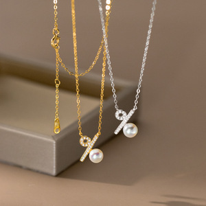 Collier Wenchi S925 en argent pur avec diamants et perles, style de niche, chaîne de clavicule en tube synthétique 20960 Chine - Product Image 2