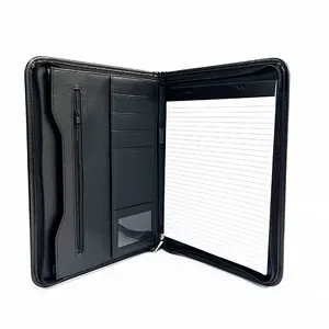 Black Luxury Leather Padfolio Compendium File Folder With A4 Letter Sized Notebook