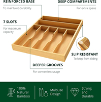 Organizador de cajones de cocina de bambú ajustable y expandible, bandeja para cubiertos/utensilios con divisores ranurados, para cubertería, barnizado