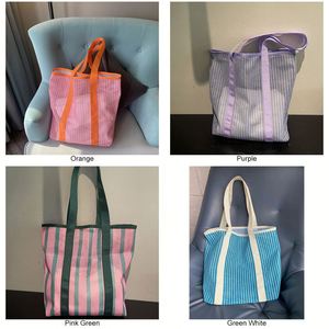 Bolso de playa grande de malla transparente con parte superior abierta para mujer, bandolera transparente a rayas sin arena, colorido para verano y piscina - Product Image 3