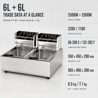 Friteuse à double cuve 6L + 6L en acier inoxydable, machine à frire électrique 2500W, pour snack-bar, cuisine commerciale