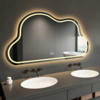 Cermin Kamar Mandi LED Tanpa Bingkai Berbentuk Awan Tahan Air dengan Sakelar Sentuh, Dapat Diredupkan, dan Lampu Latar Pintar untuk Hotel dan Apartemen