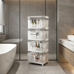 Home Living Room Item <b>Storage</b>, <b>Bathroom</b> Toiletries <b>Storage</b>, Multi-functional Removable Clear <b>Storage</b> <b>Drawer</b> Cart with Wheels - Product Image 3