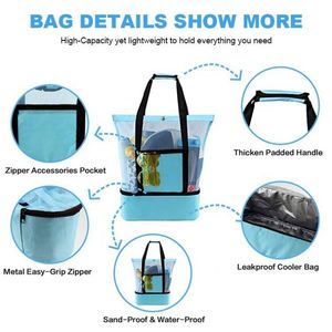 Wholesale Large Capacity Women Mesh Beach Bag Cooler Custom Insulated Dry and Wet Separation Tote Bag With Cooler - Product Image 2