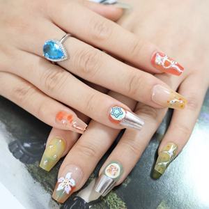 10Pcs Réutilisable 3D Cosmic Patterns Coloré <span class=keywords><strong>Faux</strong></span> Ongles Court Carré Presse sur Ongles pour Enfants Vente en Gros - Product Image 4