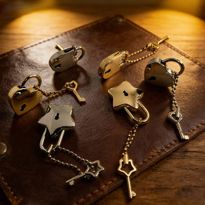 Ensemble <span class=keywords><strong>de</strong></span> mini cadenas <span class=keywords><strong>de</strong></span> luxe Or & Argent Forme <span class=keywords><strong>de</strong></span> cœur et d'étoile Serrure avec clé pour sac à main, sac à main, journal, décoration - Product Image 1