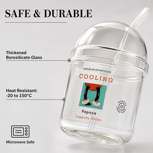 Mug Kaca Sedotan Cetak Kartun Lucu Tahan Panas 450ml 15oz, Dapat Digunakan Kembali untuk Minuman Dingin dan Panas - Product Image 2