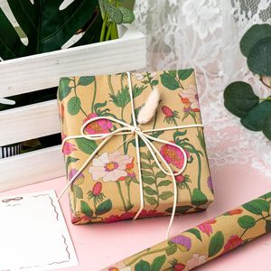 Kraft Floral Wrapping Paper Roll 17 Inch X 16.5 Feet Wildflower Pattern Gift <b>Wrap</b> for Wedding and Party - Product Image 5