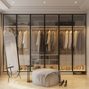 Vermonhouzz Melamine Walk in Closet <strong>Wardrobe</strong> Aluminum <strong>Slim</strong> Frame Glass Door Luxury Room Cabinet <strong>Wardrobe</strong> - Product Image 4
