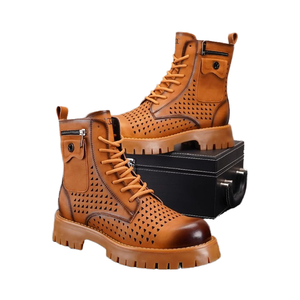 Bottes courtes montantes tendance pour hommes avec semelle épaisse rehaussante, semelle intérieure en caoutchouc respirante en maille pour l'extérieur - Bottes de moto - Product Image 3